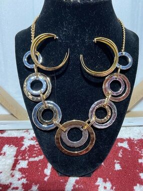 Style & Co. Gold and Silver Two-Tone Circle Link Necklace and Unbranded Earrings